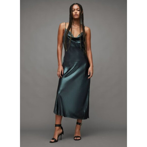 All Saints Dresses & Skirts - AllSaints Hadley Metallic Cowl Neck Slip Dress sz 10 Iridescent Satin Old Money